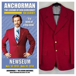 Vintage Men’s 70s Red Polyester Blazer Size 41 L Gold Buttons Pockets Retro